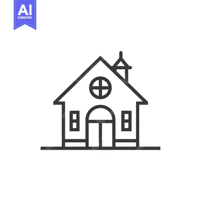 Aset premium populer: Line Drawing of a Church Building with a Steeple