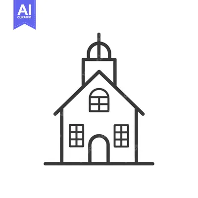 Aset desain premium: Line drawing of a church with a steeple and windows