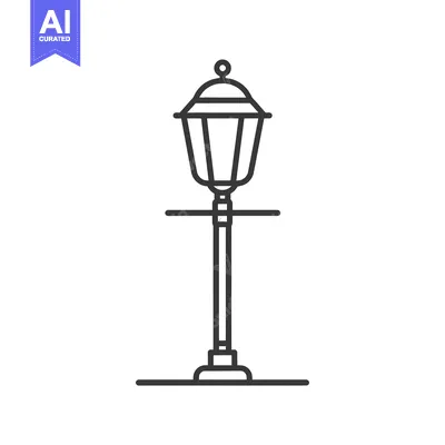 Aset desain premium: Line drawing of a classic street lamp with a round top and decorative