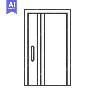 Aset premium populer: Line drawing of a closed double door with a handle
