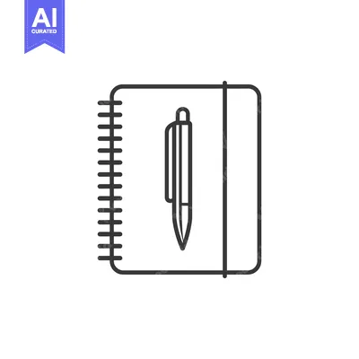 Aset desain premium: Line Drawing of a Closed Notebook with a Pen Inside