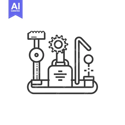 Premium design asset: Line drawing of a complex machine with various gears and components