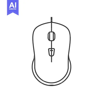 Premium design asset: Line drawing of a computer mouse with two buttons