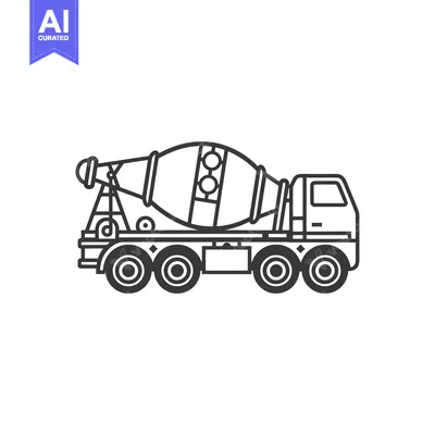 Aset premium populer: Line Drawing of a Concrete Mixer Truck