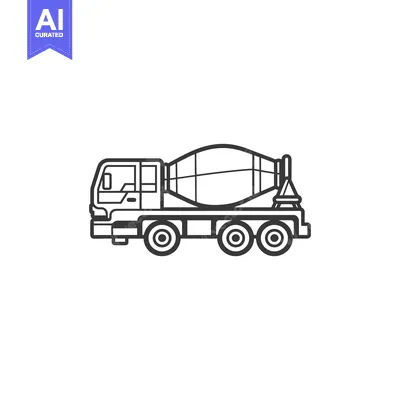 Aset desain premium: Line drawing of a concrete mixer truck