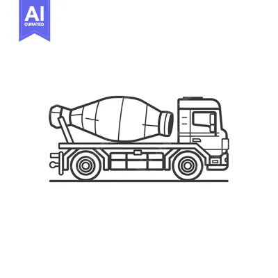 Popular premium asset: Line Drawing of a Concrete Mixer Truck