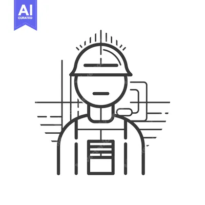 Aset premium populer: Line drawing of a construction worker wearing a hard hat