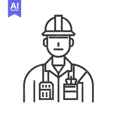 Aset premium populer: Line Drawing of a Construction Worker Wearing a Hard Hat