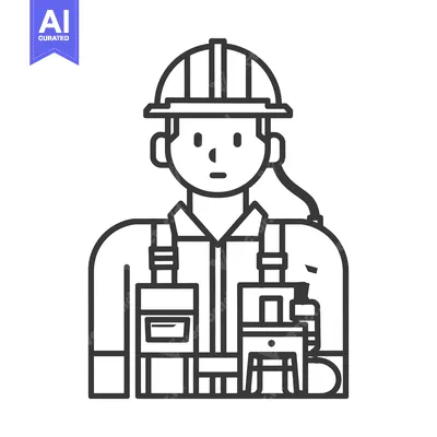 Premium design asset: Line Drawing of a Construction Worker with Tools