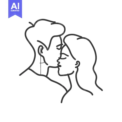 Popular premium asset: Line Drawing of a Couple Kissing