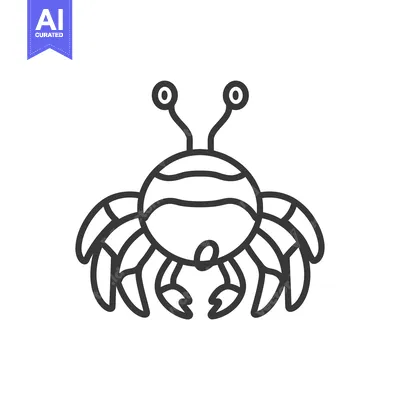 Aset desain premium: Line drawing of a crab with large eyes and small claws