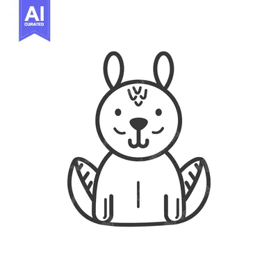 Aset desain premium: Line drawing of a cute cartoon bunny rabbit