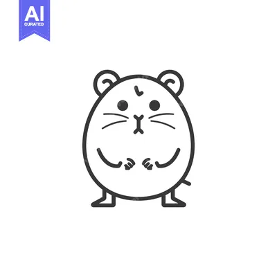 Premium design asset: Line drawing of a cute hamster with big ears and a short tail