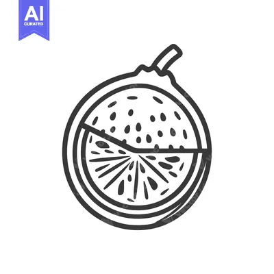 Aset desain premium: Line Drawing of a Cut Passion Fruit with Seeds