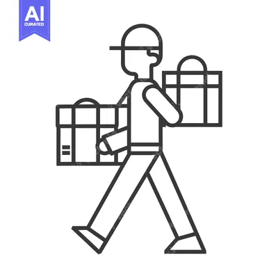 Premium design asset: Line Drawing of a Delivery Person Carrying Packages