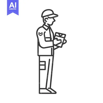Premium design asset: Line drawing of a delivery person holding a package