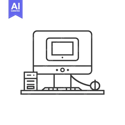 Aset desain premium: Line Drawing of a Desktop Computer