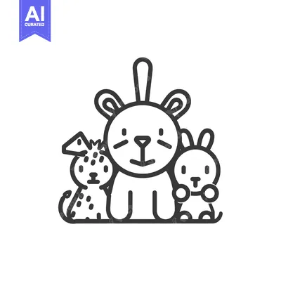 Premium design asset: Line Drawing of a Dog, a Cat, and a Rabbit
