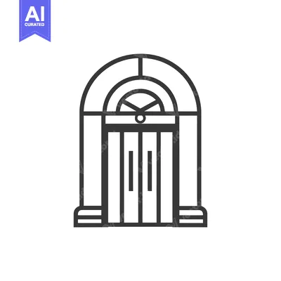 Premium design asset: Line drawing of a double-door entrance with an arched frame