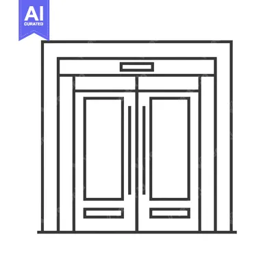 Premium design asset: Line Drawing of a Double Door Entrance with a Small Window Above