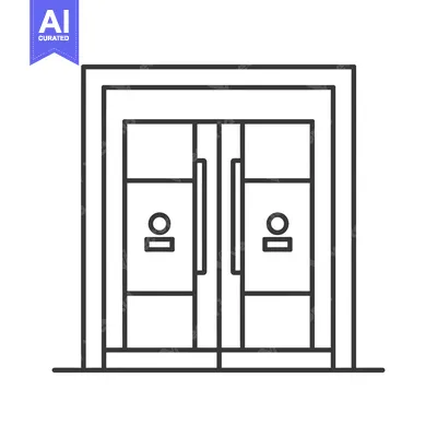 Aset premium populer: Line drawing of a double door with a frame and handles