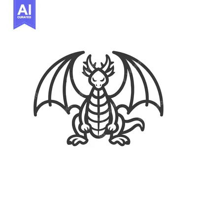 Aset premium populer: Line Drawing of a Dragon with Spread Wings