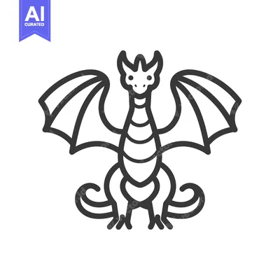 Aset desain premium: Line Drawing of a Dragon with Spread Wings