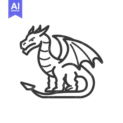 Aset premium populer: Line drawing of a dragon with wings spread