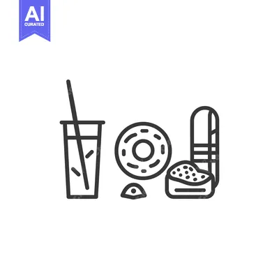 Aset premium populer: Line Drawing of a Drink, Doughnut, and Sushi