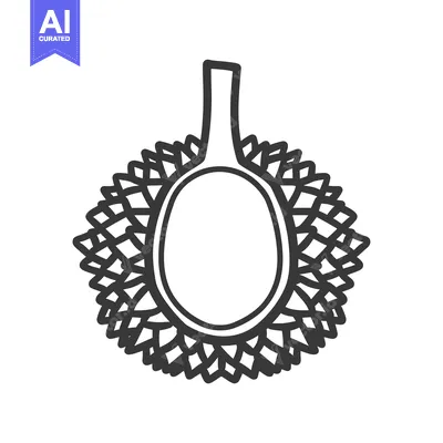 Aset premium populer: Line Drawing of a Durian Fruit with Spiky Shell