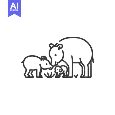 Aset premium populer: Line Drawing of a Family of Three Tapirs