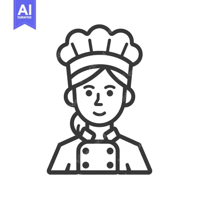 Aset desain premium: Line Drawing of a Female Chef Wearing a Hat