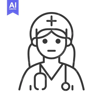 Aset desain premium: Line drawing of a female doctor wearing a stethoscope