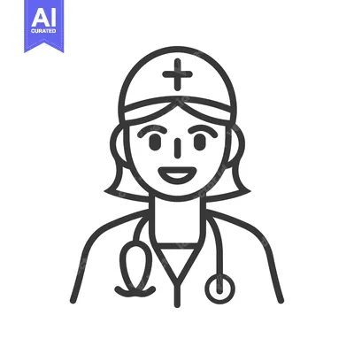Line Drawing of a Female Doctor with a Stethoscope