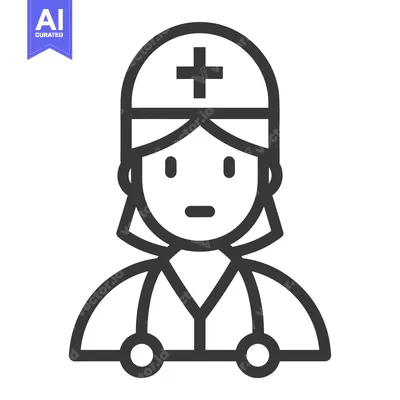 Aset desain premium: Line Drawing of a Female Doctor with a Stethoscope