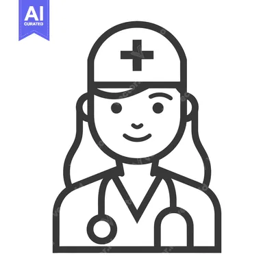 Aset premium populer: Line drawing of a female doctor with a stethoscope and a cross on her