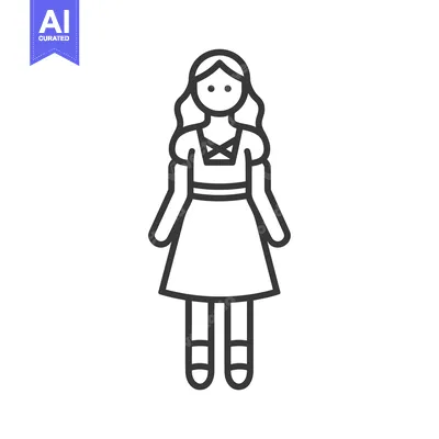 Aset desain premium: Line drawing of a female figure wearing a dress