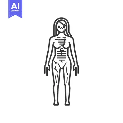 Premium design asset: Line drawing of a female figure with scars and wounds