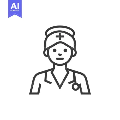 Premium design asset: Line drawing of a female nurse wearing a uniform and stethoscope