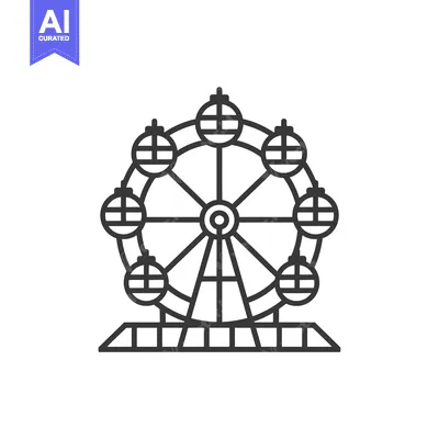 Aset desain premium: Line Drawing of a Ferris Wheel With Seven Gondolas
