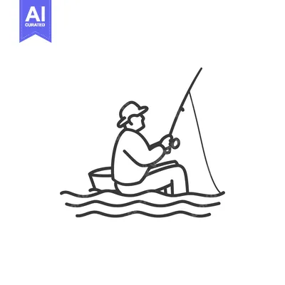 Aset desain premium: Line Drawing of a Fisherman Casting a Line