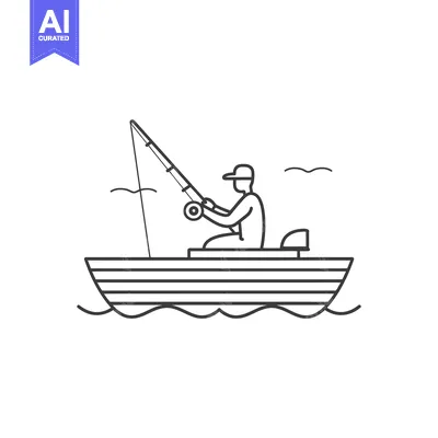 Aset premium populer: Line Drawing of a Fisherman in a Boat