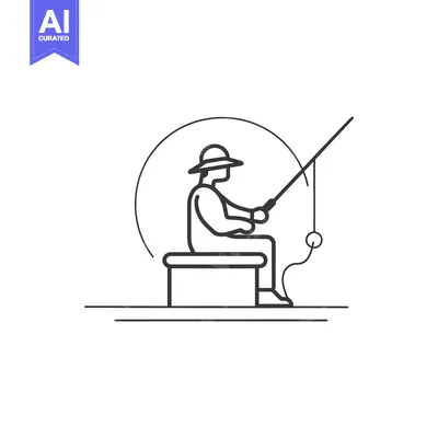 Aset premium populer: Line Drawing of a Fisherman Sitting on a Bench, Holding a Fishing Rod