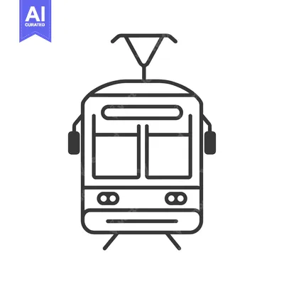 Aset desain premium: Line drawing of a front view of a tram
