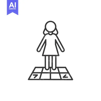 Line Drawing of a Girl Playing a Game on a Checkered Floor