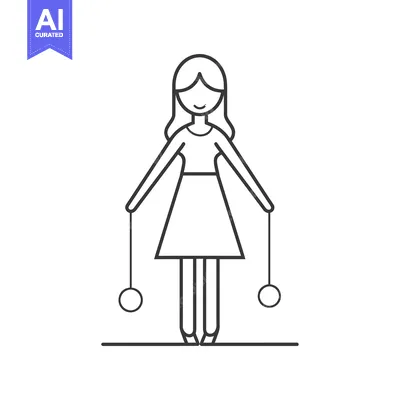 Popular premium asset: Line Drawing of a Girl Playing with Two Balls on Strings
