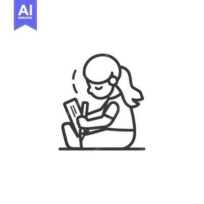 Aset desain premium: Line Drawing of a Girl Studying