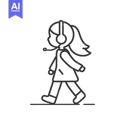 Popular premium asset: Line Drawing of a Girl Walking with Headphones