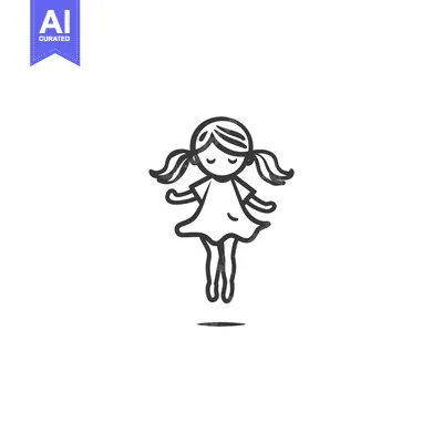 Line drawing of a girl with pigtails jumping