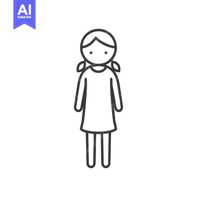 Aset premium populer: Line drawing of a girl with pigtails wearing a dress